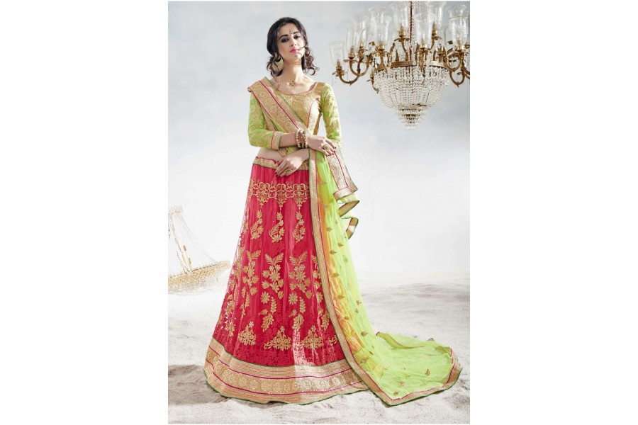 Contemporary Pink Net A Designer Look Party Wear Lehenga Choli With Pink Net