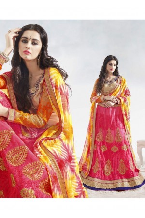 Pink Colored Embroidered Net Festival Lehenga Choli 82015