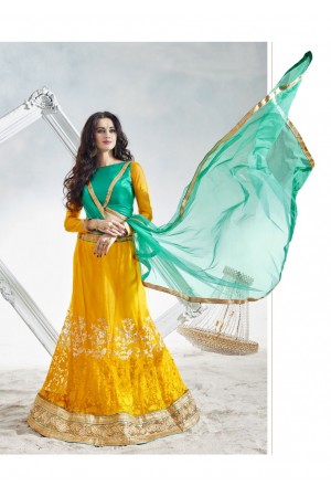 Yellow Colored Embroidered Net Festival Lehenga Choli 82023