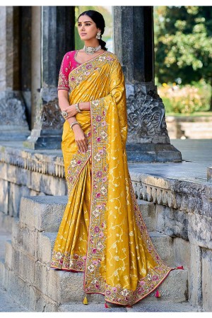 Banarasi Silk Saree with blouse in Yellow and Pink 6206