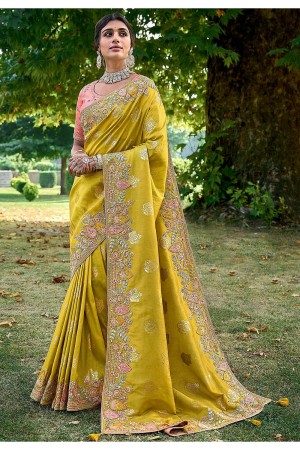Banarasi Silk Saree with blouse in Yellow and Peach 6204