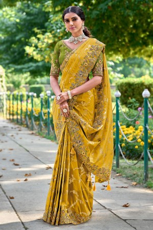 Fancy Silk Saree with blouse in Mustard and Yellow 6215