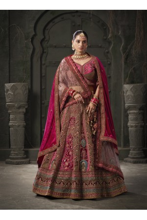 Rani Pink Premium lycra velvet bridal lehenga choli 13001