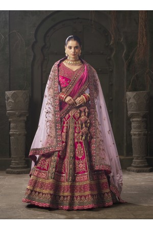 Rani Pink and Rama Premium velvet bridal lehenga choli 13002