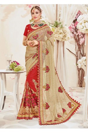 Red Silk Net Embroidered Wedding Saree 4113