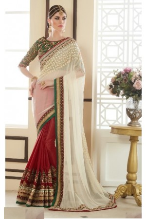 White red and green designer party wear saree