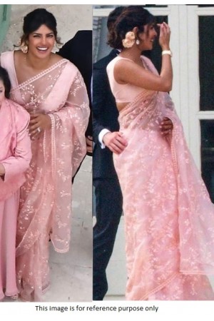 Bollywood Priyanka Chopra Pastel pink net saree