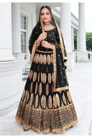 Faux Georgette circular lehenga choli  Black colour 165