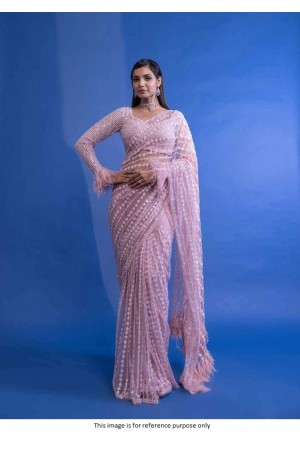 Bollywood model net Pink fancy work wedding saree