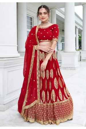 Faux Georgette circular lehenga choli  Red colour 165