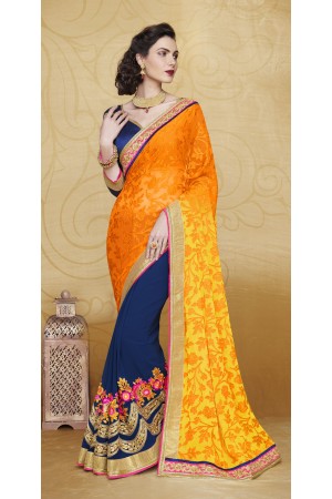 Party-wear-Orange-blue-color-saree