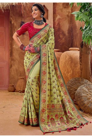 Pista banarasi silk festival wear saree 6907