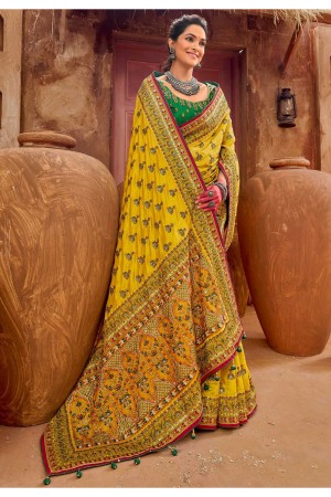 Yellow banarasi silk festival wear saree 6901