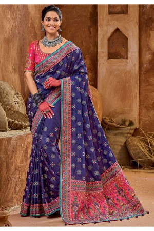 Blue banarasi silk festival wear saree 6902