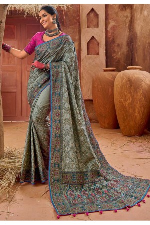 Grey banarasi silk festival wear saree 6903