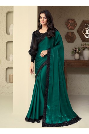 Teal Soft Sik Sequins party wear saree 28011