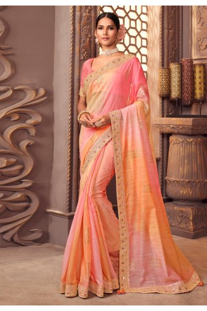 Art silk Saree with blouse in Peach colour 1202