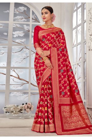 Banarasi silk Saree with blouse in Red colour 4703