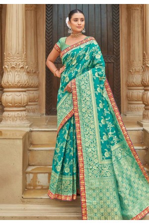 Banarasi silk Saree with blouse in Sea green colour 5010