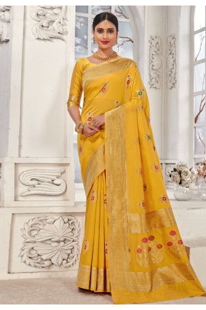 Banarasi silk Saree with blouse in Yellow colour 4707