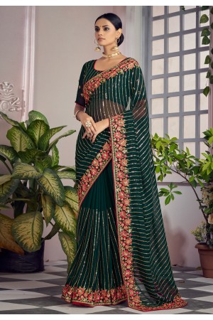 Georgette Saree with blouse in Green colour 1362