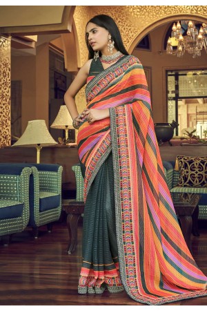 Georgette Saree with blouse in Grey colour 29008