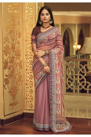 Georgette Saree with blouse in Pink colour 29001