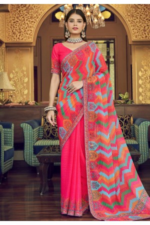 Georgette Saree with blouse in Pink colour 29009