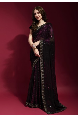 Georgette Saree with blouse in Purple colour 172250