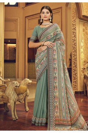 Georgette Saree with blouse in Sea green colour 29004