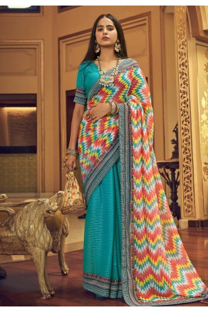 Georgette Saree with blouse in Turquoise colour 29003