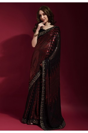 Georgette Saree with blouse in Wine colour 172252