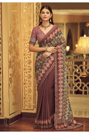 Georgette Saree with blouse in Wine colour 29002