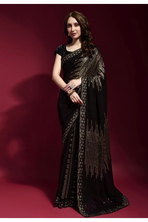Georgette sequence Saree in Black colour 172247