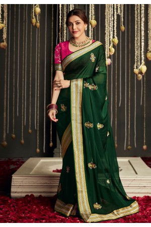 Kajal aggarwal Silk bollywood Saree in green colour 5233