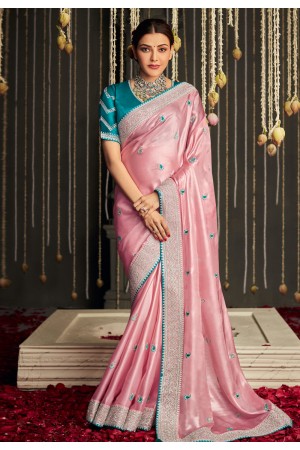 Kajal aggarwal Silk bollywood Saree in pink colour 5221