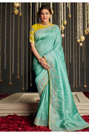 Kajal aggarwal Silk bollywood Saree in sea green colour 5225