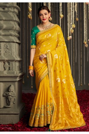 Kajal aggarwal Silk bollywood Saree in yellow colour 5231