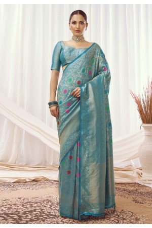 Kanjivaram silk Saree in Sky blue colour 16001