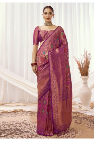 Kanjivaram silk Saree with blouse in Purple colour 16004