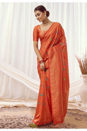 Kanjivaram silk Saree with blouse in Rust colour 16002