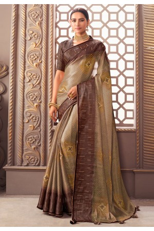 Organza Saree with blouse in Brown colour 1206A