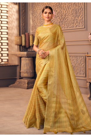 Organza Saree with blouse in Golden colour 1208