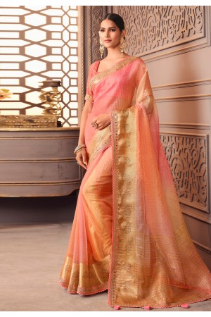 Organza Saree with blouse in Peach colour 1205A