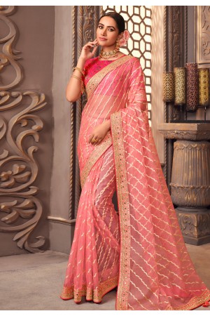 Organza Saree with blouse in Pink colour 1204A