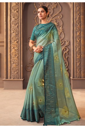 Organza Saree with blouse in Sea green colour 1206