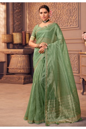 Organza Saree with blouse in Sea green colour 1207