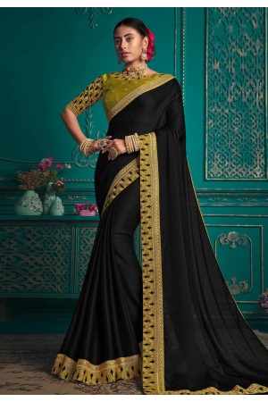 Silk Saree with blouse in Black colour 9708