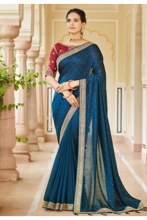 Silk Saree with blouse in Blue colour 5416