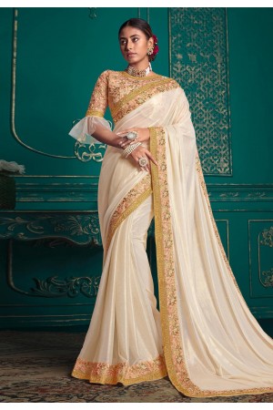 Silk Saree with blouse in Cream colour 9707